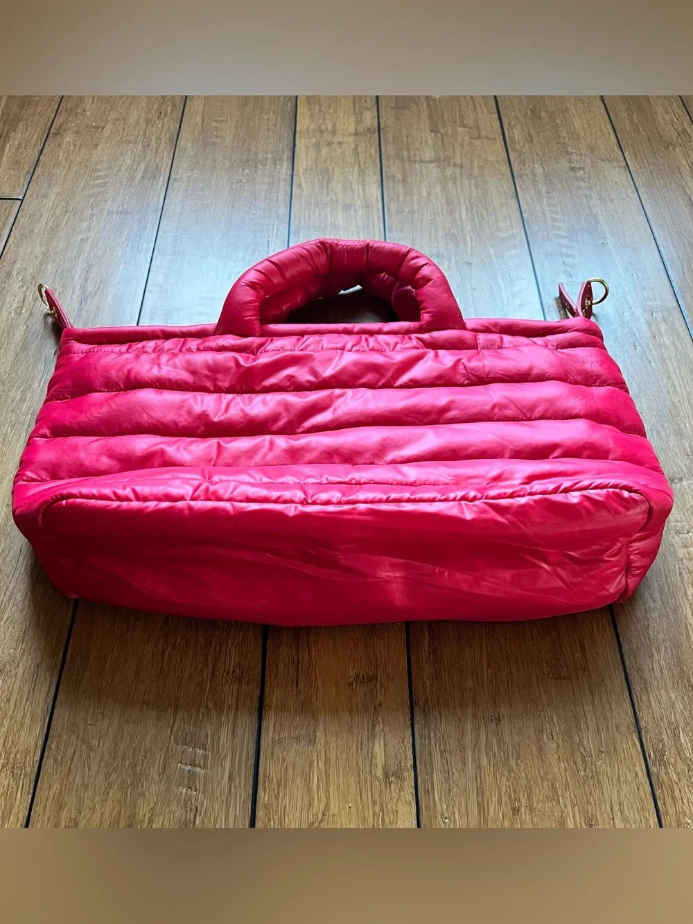 Estee Lauder Hot Pink Quilted Puffer Shoulder Tote with Detachable Strap